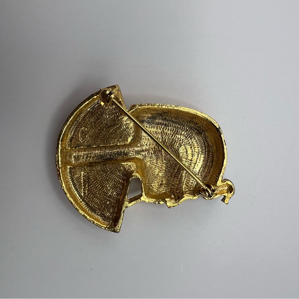 Rare Sphinx Egyptian Revival Vintage Gold Tone Pharaoh Brooch w/ Colorful Accent - Picture 4 of 8
